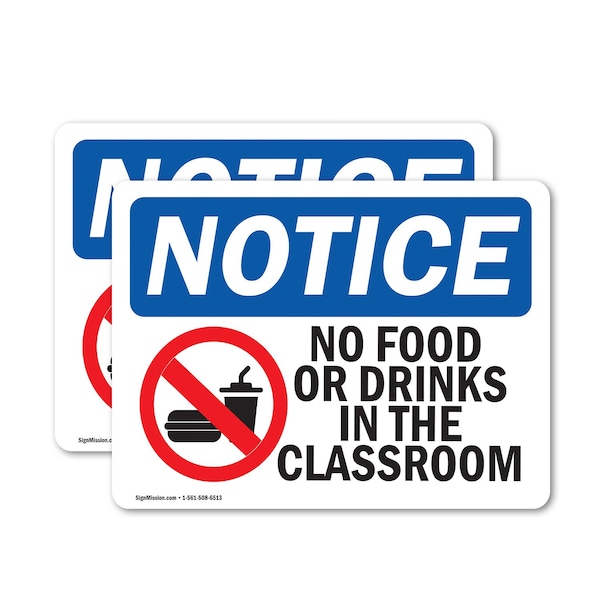 Signmission No Food Or Drinks In The Classroom Sign With Symbol, 14 in W x Rectangle, Vinyl Decal OS-2PACK-NS-D-1014-L-14610 - main